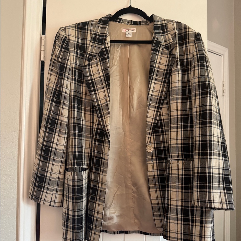 Talbots Black & Cream Plaid Blazer